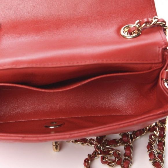 CHANEL CC Red Lambskin Quilted Extra Mini V For Victory Peace crossbody flap bag - Picture 11 of 11